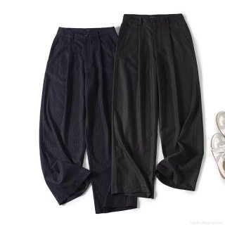 Women Striped Wide Leg Trousers High Waist Casual Commuter Pinstripe Suit Pants Polyester Viscose Blend Straight Leg Loose Trousers For Office Lady Daily Autumn New