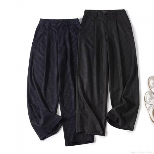 Women Striped Wide Leg Trousers High Waist Casual Commuter Pinstripe Suit Pants Polyester Viscose Blend Straight Leg Loose Trousers For Office Lady Daily Autumn New