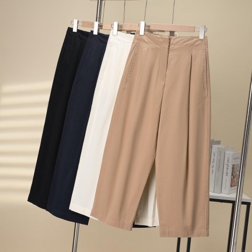 Women's High Waist Wide Leg Pants Casual Cotton Blend Loose Straight Trousers With Pleated Design For Work Minimalist Style Autumn New
