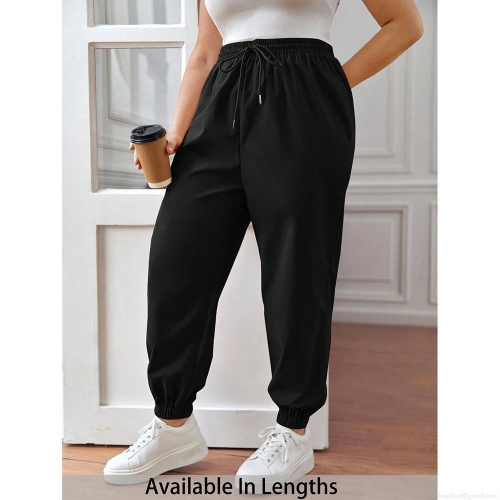 Women's Casual Ice Silk Jogger Pants Solid Color Polyester Drawstring Sweatpants Loose Cuffed Trousers Sporty Streetwear Bottoms