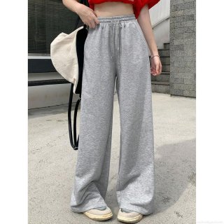 Women's Casual Wide Leg Pants High Waist Drawstring Elastic Waistband Straight Leg Drape Trousers Streetwear Solid Color Sweatpants