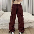 Women High Waist Cargo Pants Wide Leg Parachute Trousers With Multi Pockets Casual Streetwear Loose Fit Cotton Blend Straight Leg Pants For Women Daily Wear