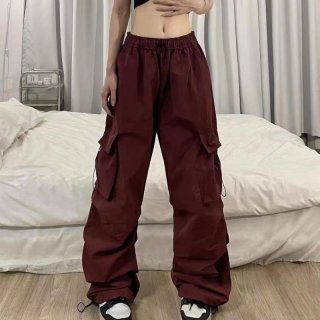 Women High Waist Cargo Pants Wide Leg Parachute Trousers With Multi Pockets Casual Streetwear Loose Fit Cotton Blend Straight Leg Pants For Women Daily Wear