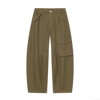 Women's Casual Cargo Pants High Waist Multi-Pocket Wide Leg Heavy Twill Cotton Blend Streetwear Trousers Olive Green Solid Color Fashion Jeans