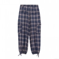 Women's Plaid Cargo Pants Fashion High Waist Multi-Pocket Tapered Trousers Vintage Blue Plaid Polyester Long Pants With Leg Ties For Women