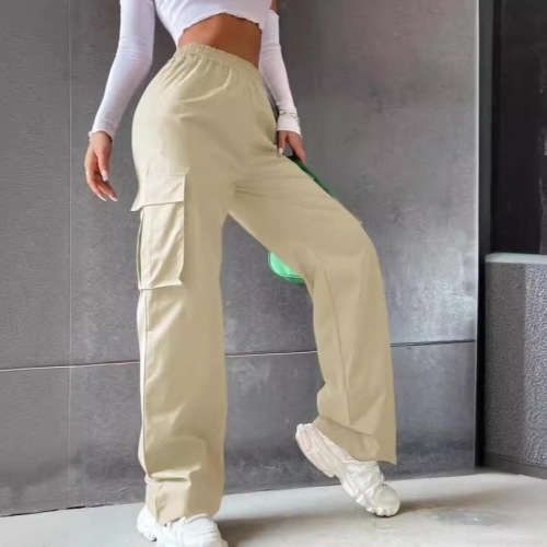 Women's High Waisted Cargo Pants Loose Straight Wide Leg Casual Trousers With Pockets Spring Autumn Outdoor Streetwear Ladies Fashion Pants