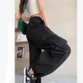 Women's High Street Cargo Pants Multi-Pocket Loose Baggy Wide Leg Trousers With Adjustable Drawstring Hem Hip Hop Jazz Dance Streetwear Casual Polyester Pants