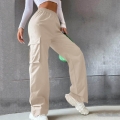 Women's High Waist Cargo Pants Wide Leg Straight Trousers Loose Casual Multi-Pocket Utility Pants Solid Color Streetwear Polyester Blend Fashion Bottoms For Daily Wear