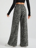 Women's Leopard Print High Waist Wide Leg Pants Casual Loose Plaid Checkered Straight Trousers Streetwear Spring Autumn Polyester Trousers