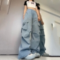Women's High Waist Cargo Pants Multi-Pocket Loose Wide-Leg Trousers Casual Straight Streetwear Fashion Pants Women Girls Drape Long Trousers Solid Color Soft Polyester Blend Outdoor Daily Wear