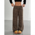 Women's Leopard Print Plaid Camouflage Wide Leg Pants Polyester High Waist Drawstring Loose Casual Long Trousers Streetwear Y2K Fashion