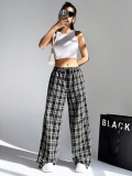 Women's Casual Plaid Wide Leg Pants High Waist Drawstring Loose Trousers Streetwear Leopard Print Straight Cargo Pants for Women Daily Wear