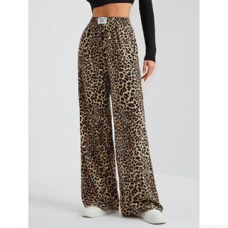 Women's High Waist Wide Leg Pants Polyester Leopard Print Plaid Tree Branch Casual Loose Trousers Streetwear Fashion Female Bottoms Long Pants
