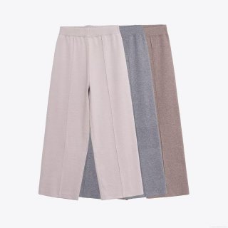 Women's High Waist Wide Leg Knit Pants Comfortable Polyester Spandex Elastic Waist Loose Trousers Minimalist Casual Daily Loungewear Long Pants