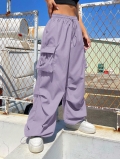Women's High Waisted Cargo Pants Multi-Pocket Wide Leg Streetwear Casual Woven Trousers Vintage Y2K Relaxed Fit Drawstring Hem Straight Leg Fashionable Lady Pants