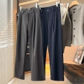 Women's Fashion High Waist Wide Leg Wool Blend Striped Pants Commuter Office Casual Straight Long Trousers Wool Polyester Viscose Spandex Warm Trousers