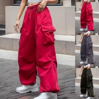 Women's American High Street Cargo Pants Loose Fit Wide Leg Multi-Pocket Streetwear Straight Trousers Retro Oversized Fashion Long Pants For Women