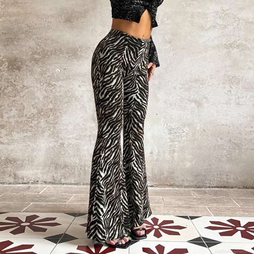 Women's High Waist Zebra Print Rhinestone Flare Pants Sexy Animal Pattern Flared Leg Trousers Bohemian Streetwear Clubwear Party Bottoms