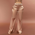 Women's Elegant Satin High Waisted Wide Leg Pants Glossy Silk Feel Flare Long Trousers Solid Color Relaxed Fit Trousers For Party Office Ladies Bottoms