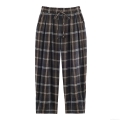 Women's High Waist Plaid Casual Pants Elastic Drawstring Tapered Trousers Polyester Cotton Blend Retro Pants for Daily Work Streetwear