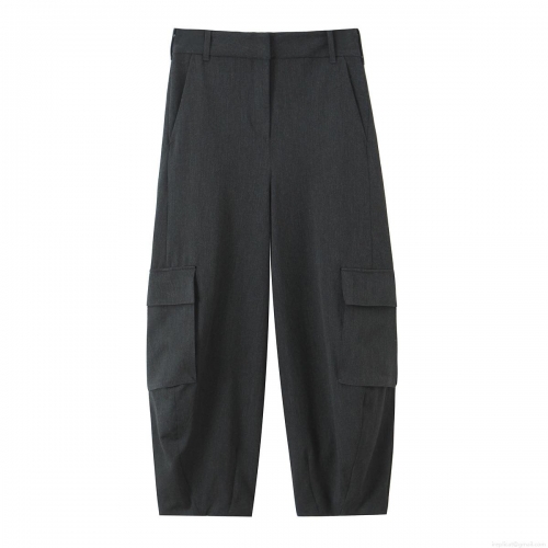 Women's High Waisted Solid Color Cargo Pants Relaxed Fit Multi Pockets Streetwear Tapered Casual Trousers For Outdoor Daily Wear Fashion Soft Polyester Bottoms