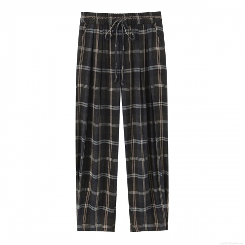Women's Plaid High Waist Casual Pants Polyester Drawstring Elastic Waist Tapered Trousers For Daily Fashion Grey Grid Loose Pants