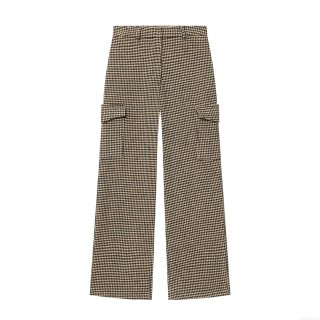 Women's Houndstooth Cargo Pants High Waist Straight Leg Plaid Trousers With Side Flap Pockets Casual Streetwear Fashion Polyester Pants for Women