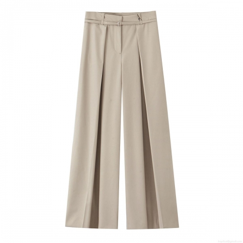 Women's High Waist Wide Leg Pants With Belt Khaki Pleated Trousers Elegant Office Lady Casual Straight Leg Full Length Spring Summer Fashion