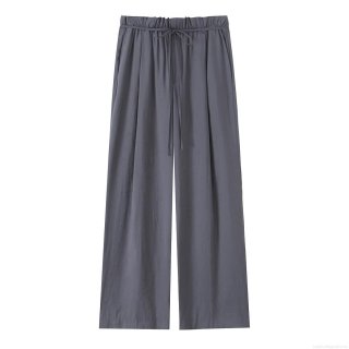 Women's High Waist Wide Leg Pants Casual Polyester Drawstring Loose Straight Trousers Solid Color Dark Grey Office Wear Fashion Long Pants