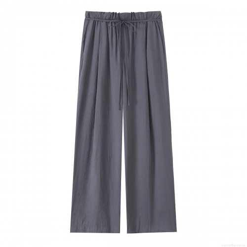Women's High Waist Wide Leg Pants Casual Polyester Drawstring Loose Straight Trousers Solid Color Dark Grey Office Wear Fashion Long Pants