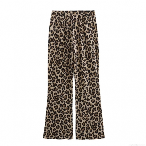 Women's Leopard Print High Waisted Straight Leg Pants Casual Streetwear Loose Long Trousers Comfortable Animal Print Polyester Bottoms