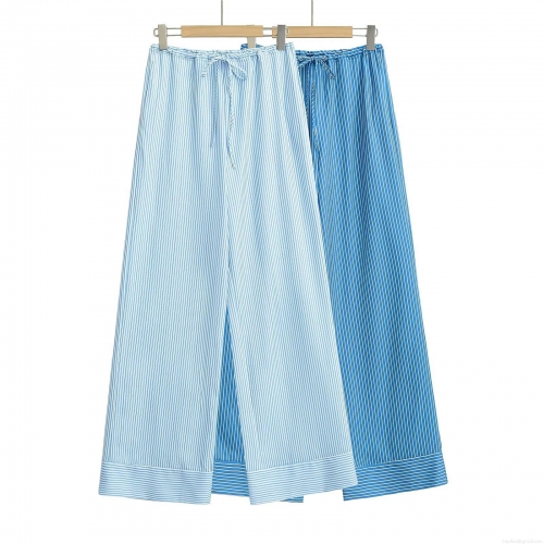 Women's High Waist Striped Wide Leg Pants Comfortable Polyester Drawstring Casual Long Trousers for Daily Streetwear