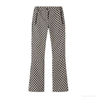 Women's High Waist Geometrical Diamond Pattern Flared Ski Pants Fleece Lined Polyester Slimming Outdoor Winter Trousers With Waterproof Zippers