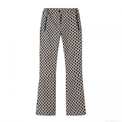 Women's High Waist Geometrical Diamond Pattern Flared Ski Pants Fleece Lined Polyester Slimming Outdoor Winter Trousers With Waterproof Zippers