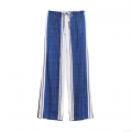Women's Vertical Stripe Wide Leg Pants High Waist Drawstring Polyester Casual Trousers for Daily Summer Lounge Loose Fit Comfortable Pants