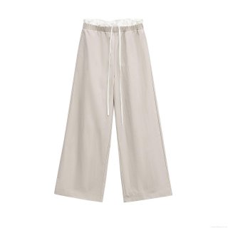 Women's High Waist Wide Leg Casual Trousers Loose Fit Polyester Drawstring Straight Pants Minimalist INS Style Spring Summer Daily Streetwear