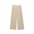 Women's High Waist Wide Leg Trousers Contrast Color Patchwork Waistline Polyester Casual Straight Leg Pants Office Lady Streetwear Khaki