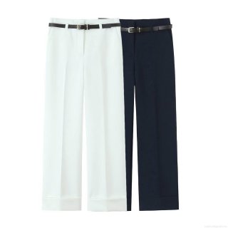 Women High Waist Straight Leg Pants Polyester Suit Fabric Casual Office Trousers With Belt Solid Color Professional Work Bottoms For Women