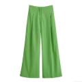 Women High Waisted Wide Leg Pants 100 Percent Polyester Straight Casual Trousers For Office Daily Wear Chic Elegant Solid Color Long Pants Fashion Trousers