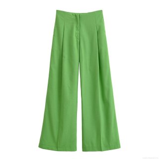 Women High Waisted Wide Leg Pants 100 Percent Polyester Straight Casual Trousers For Office Daily Wear Chic Elegant Solid Color Long Pants Fashion Trousers