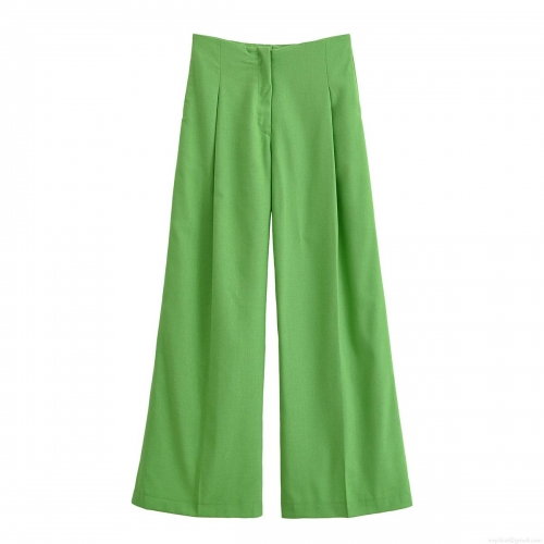 Women High Waisted Wide Leg Pants 100 Percent Polyester Straight Casual Trousers For Office Daily Wear Chic Elegant Solid Color Long Pants Fashion Trousers