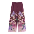 Women's Fashion Floral Print Wide Leg Pants High Waist Polyester Gradient Long Trousers For Casual Vacation Summer Spring Breathable Comfortable Bottoms