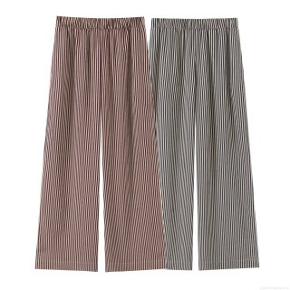 Women Vertical Striped Wide Leg Pants High Waist Elastic Waist Polyester Loose Trousers Fashion Casual Lounge Pants For Ladies Daily Beach Wear