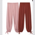 Women's High Waist Lantern Pants Tencel Copper Ammonia Cotton Loose Trousers With Ribbon Bow Tie Ankles Solid Color Casual Bloomers For Women