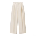 Women's High Waist Wide Leg Pants Elegant Pleated Straight Trousers For Office Lady Casual Daily Wear Flowy Ivory Trousers