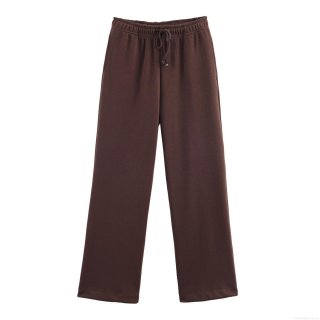 Women's High Waist Wide Leg Pants Cotton Blend Drawstring Elastic Waist Casual Straight Trousers For Daily Streetwear Fall Winter