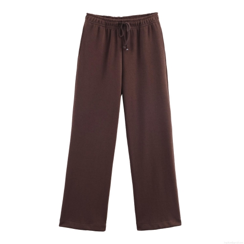 Women's High Waist Wide Leg Pants Cotton Blend Drawstring Elastic Waist Casual Straight Trousers For Daily Streetwear Fall Winter