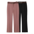 Women's High Waist Straight Leg Trousers With Decorative Crocodile Texture Belt Solid Color Office Commuting Casual Full Length Pants