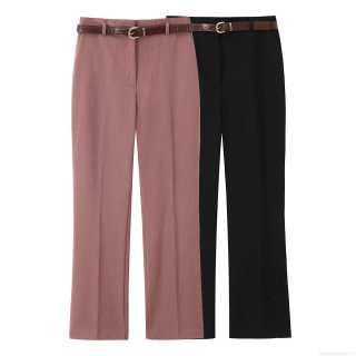 Women's High Waist Straight Leg Trousers With Decorative Crocodile Texture Belt Solid Color Office Commuting Casual Full Length Pants