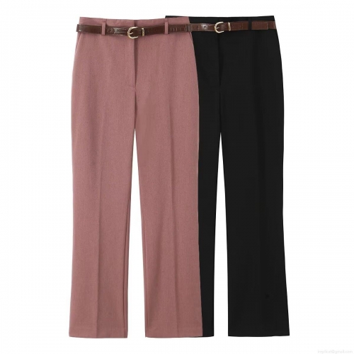 Women's High Waist Straight Leg Trousers With Decorative Crocodile Texture Belt Solid Color Office Commuting Casual Full Length Pants